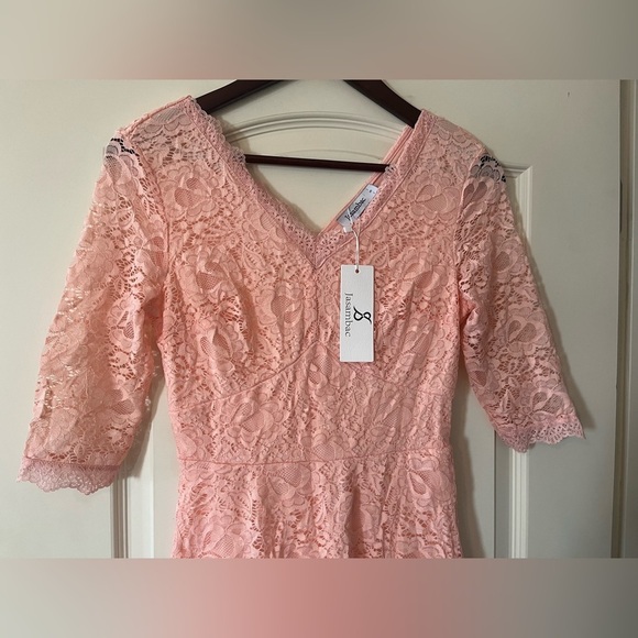 Jasambac Blush Pink Lace Mid-Length Dress Women’s size Small - Picture 6 of 16